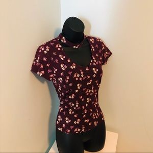 AEROPOSTALE Maroon Floral Short Sleeve Blouse